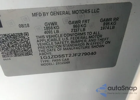 2018 Chevrolet Malibu Lt из США, поврежденный, VIN 1G1ZD5ST2JF279040